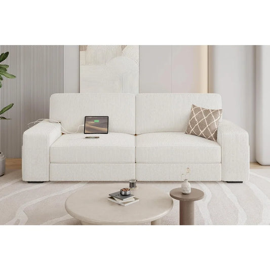Corduroy Sofa With Detachable Cover USB Charging Port And Storage