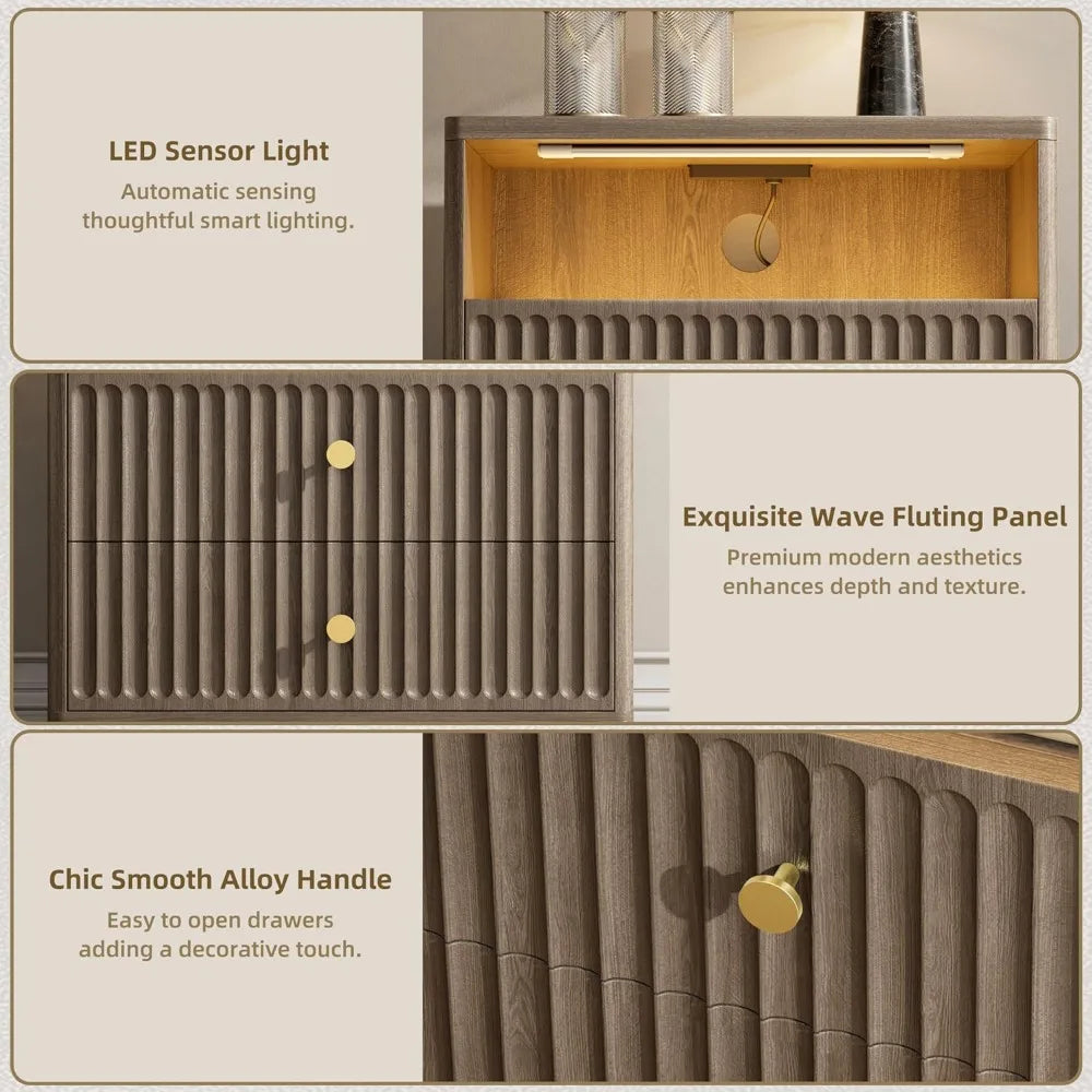 XIAOLANG Nightstand Set With Charging Station And Two Drawers