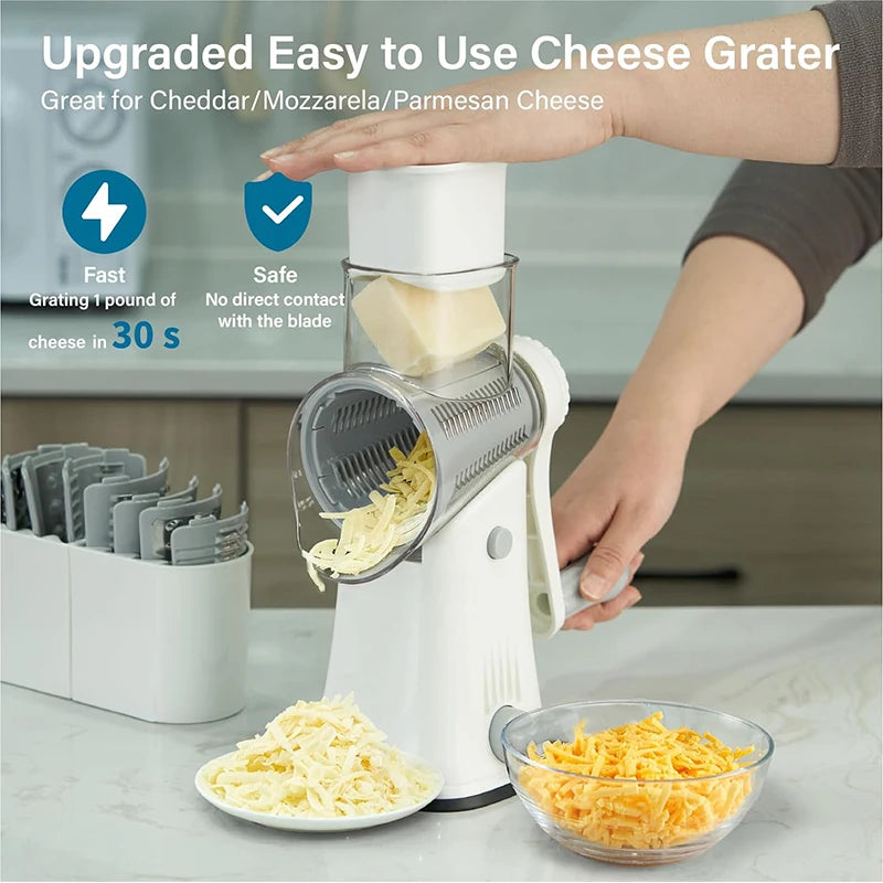 LMETJMA 5-In-1 Rotary Cheese Grater Shredder With Julienne Slicer