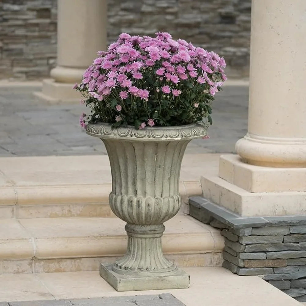 26" Large Urn Planters for Outdoor Plants - Versatile Indoor/Outdoor Garden Planter Urns Flower Pots with Antique Green Magnesiu