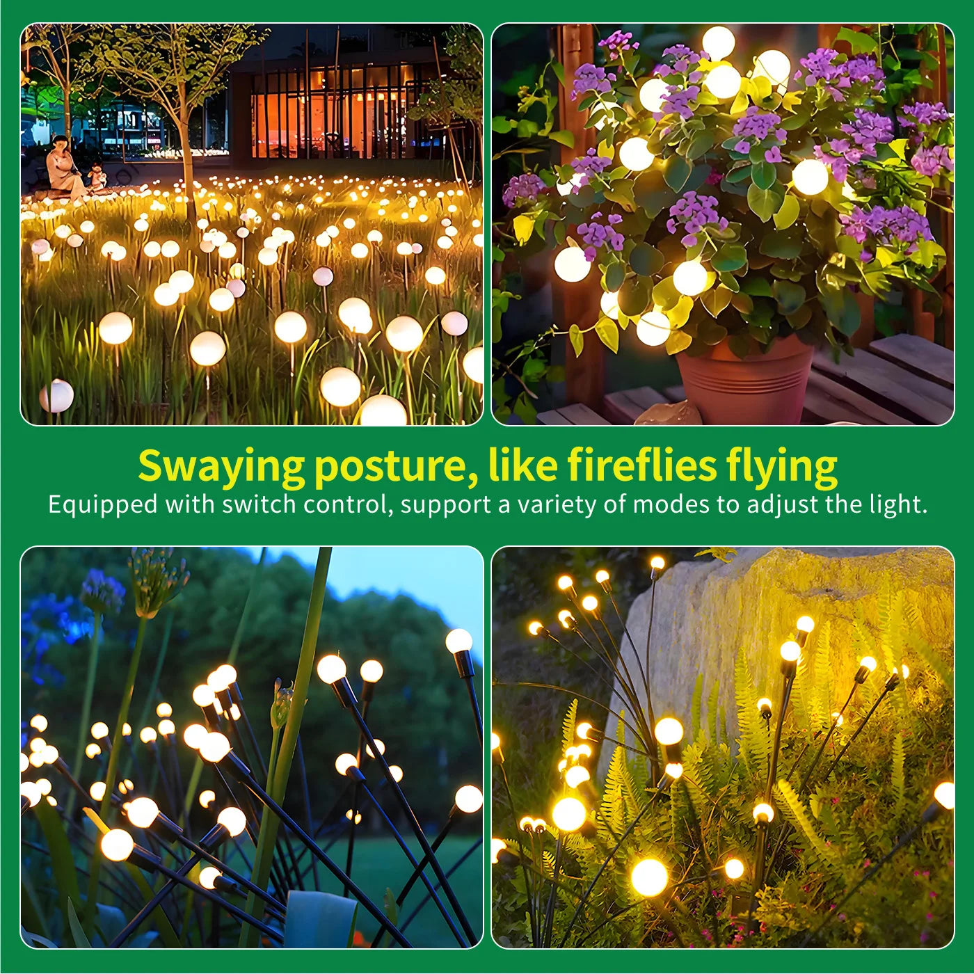 8 Head Solar Firefly Lights LED Outdoor Waterproof Garden Pathway