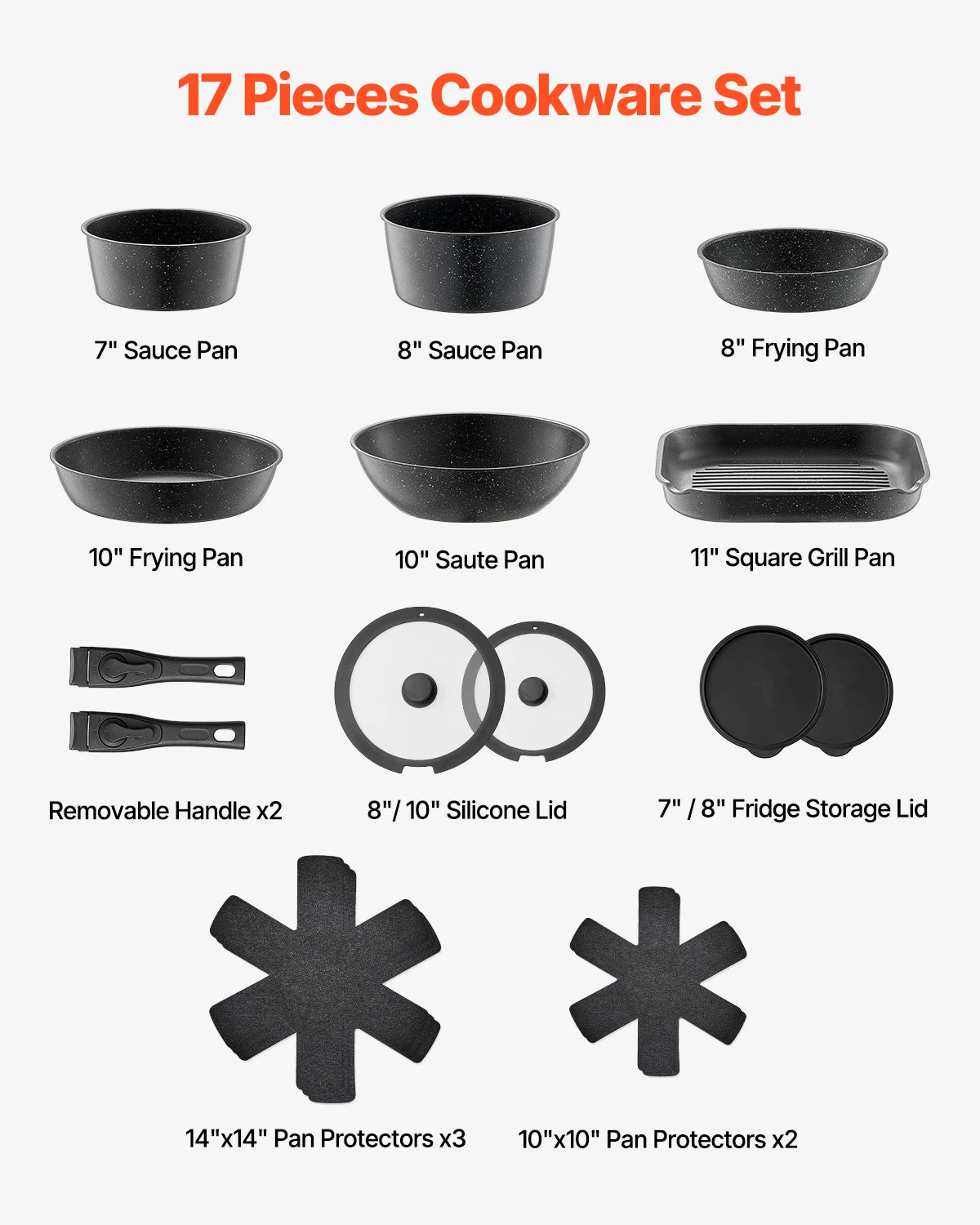 SucceBuy 17 Piece Nonstick Cookware Set Induction Compatible