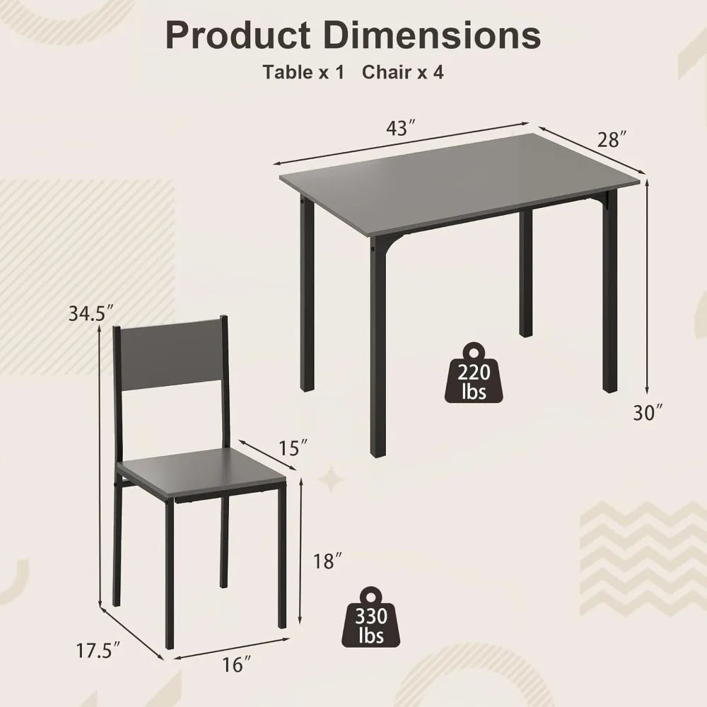 MKDK Dining Table Set For 4 Metal Frame Space Saving