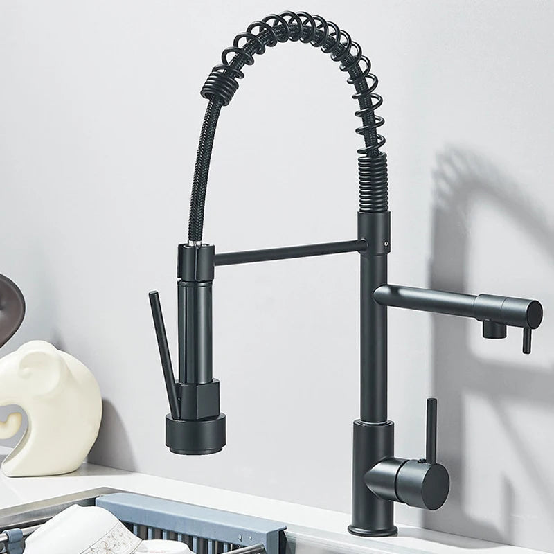SHBSHAIMY Gold Pull Down Kitchen Faucet With Dual Swivel Spout Hot Cold Water