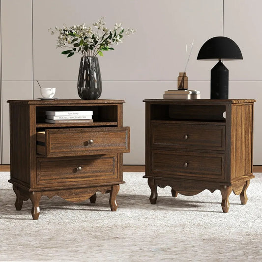 XIAOLANG Solid Wood Nightstands Set of 2 Storage Drawers