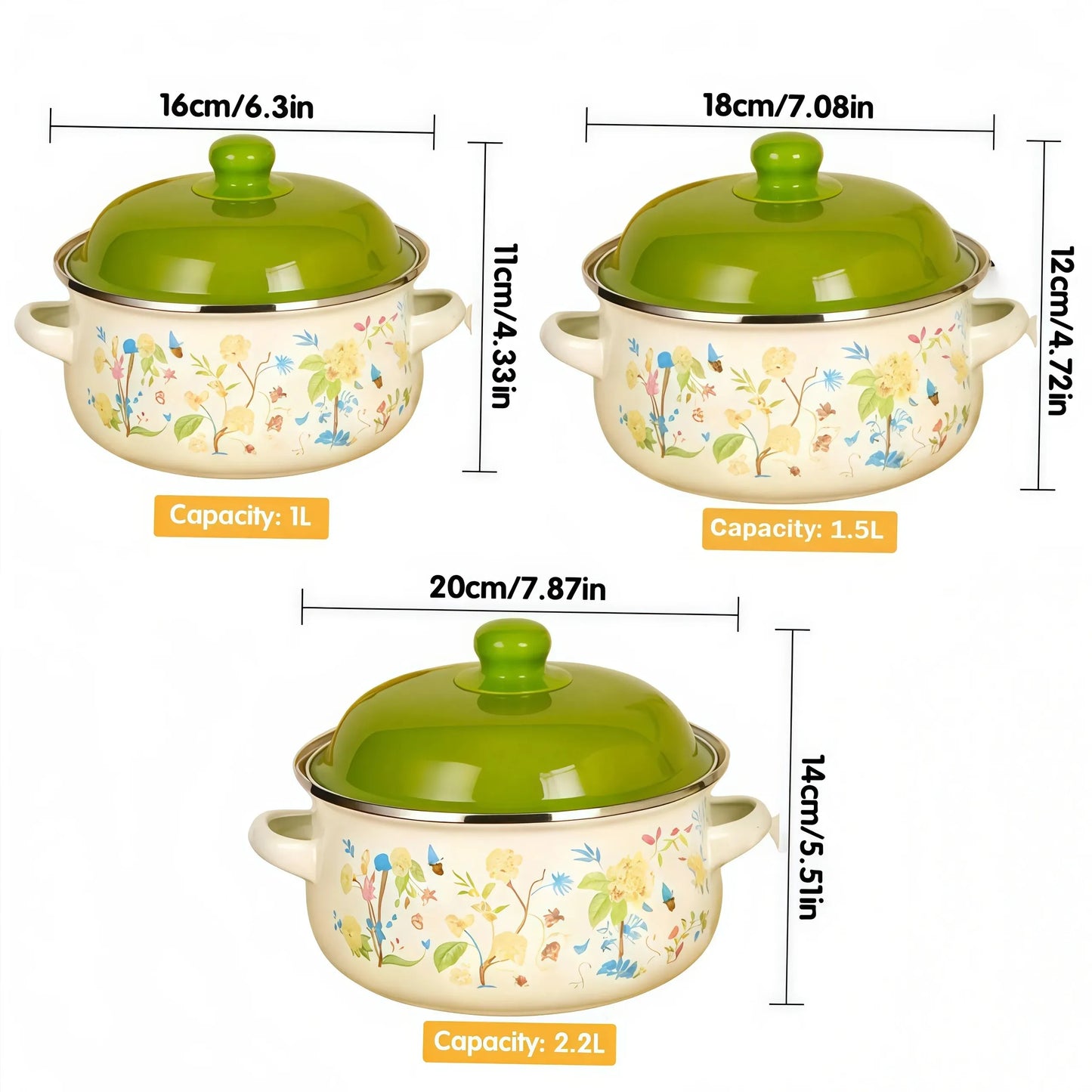 Vintage Enamel Stock Pot Set With Lids For Induction And Gas Stove