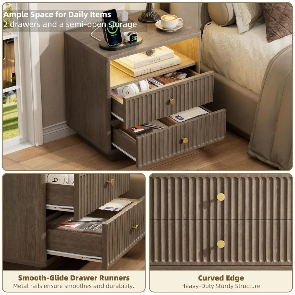 XIAOLANG Nightstand Set With Charging Station And Two Drawers