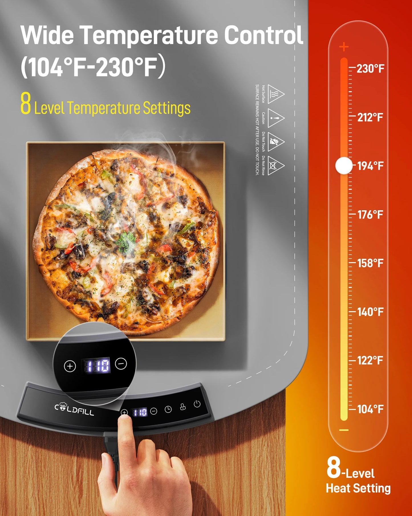 Electric Warming Tray With 8 Temperature Settings Portable Foldable