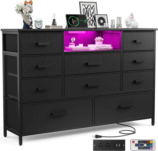 Dresser With Built In Charging Station TV Stand LED Light