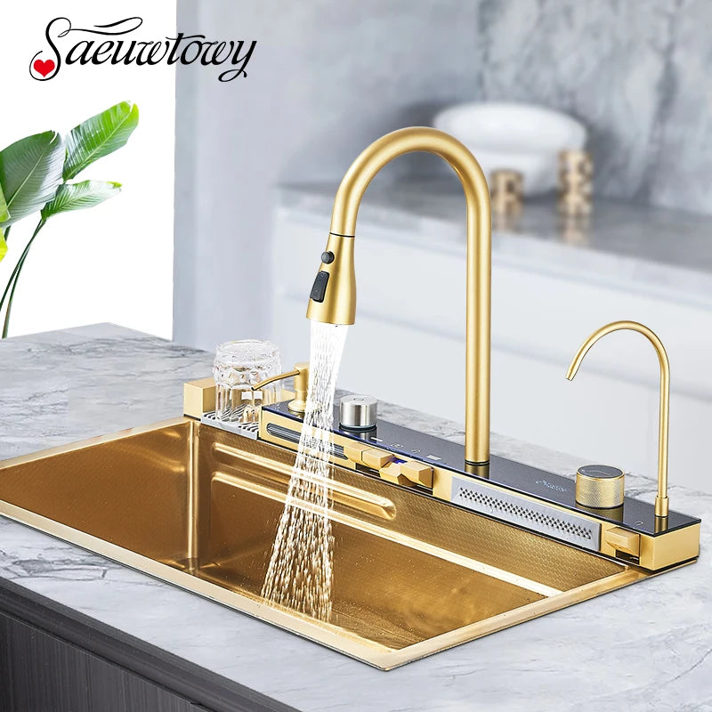 Smart Digital Display Kitchen Sink With Waterfall Purifier Soap Dispenser