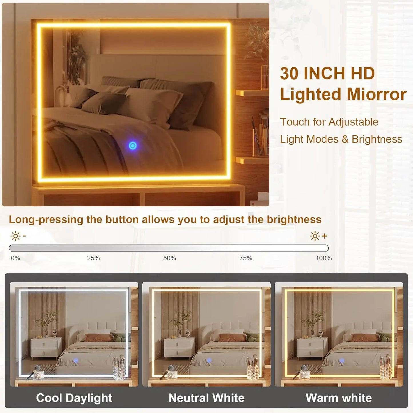 TWISTER.CK Makeup Vanity Desk With HD Lighted Mirror And Power Outlet