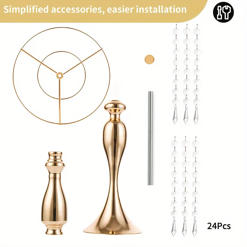 Function Crystal Flower Stand Centerpiece Metal Vase