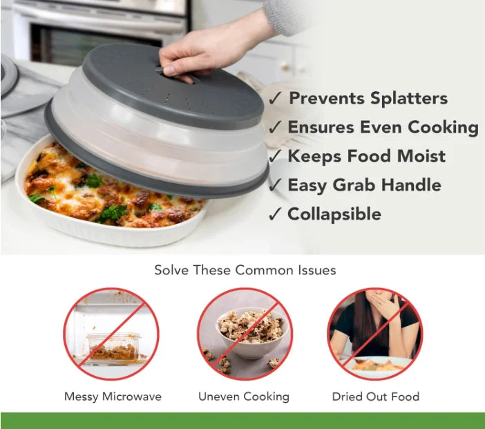 Microwave Splatter Cover Collapsible Lid Heat Resistant PP Guard