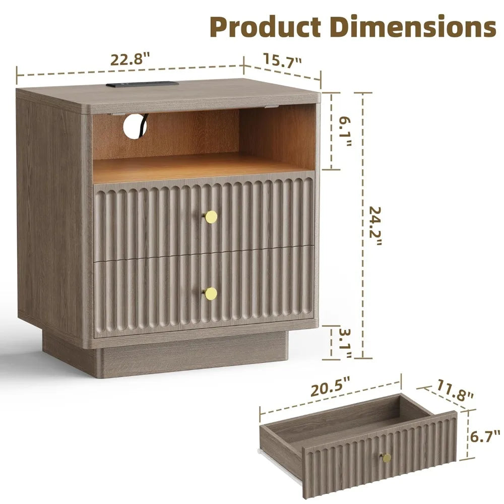 XIAOLANG Nightstand Set With Charging Station And Two Drawers