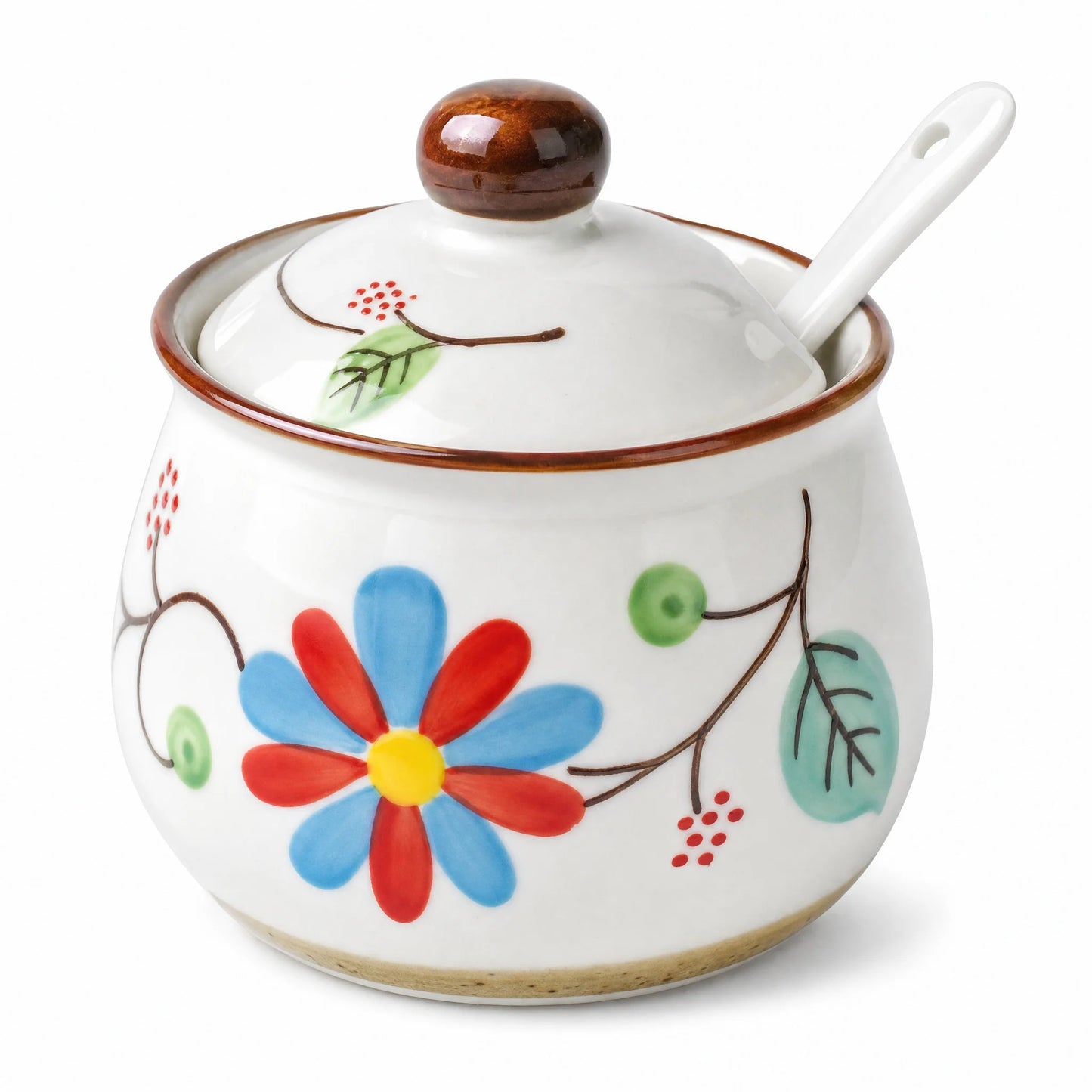 Hand Painted Japanese Vintage Ceramic Spice Jar Set With Tray And Spoons