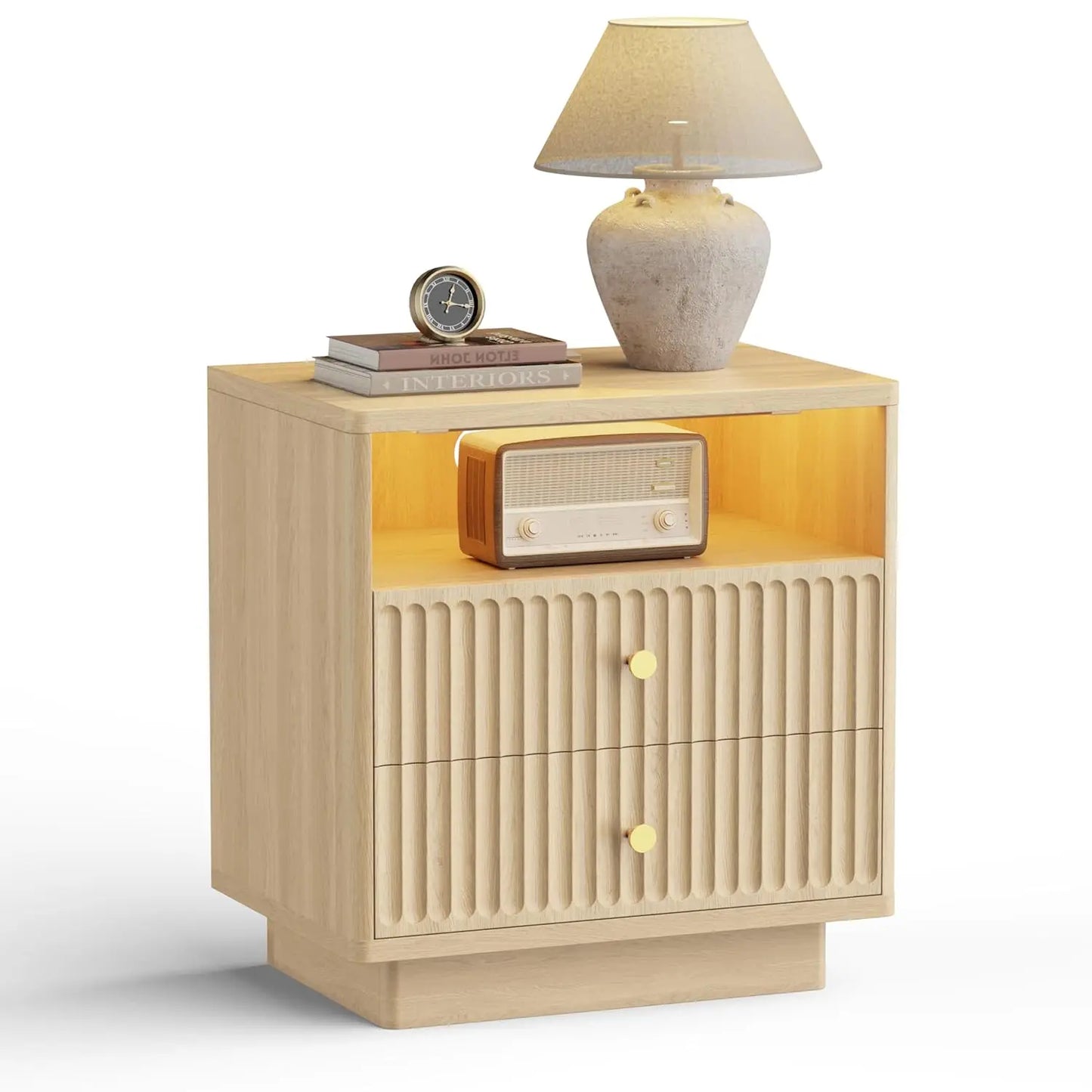 XIAOLANG Nightstand Set With Charging Station And Two Drawers