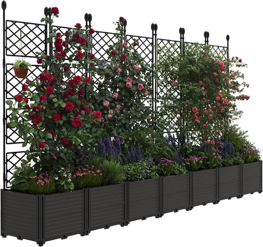 Twister.CK Plastic Planter Box With Trellis Rack For Raised Gardens