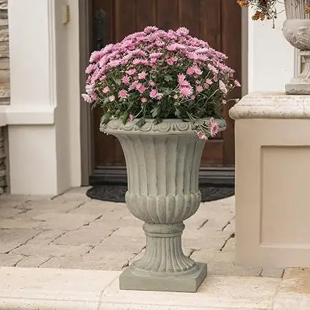 26" Large Urn Planters for Outdoor Plants - Versatile Indoor/Outdoor Garden Planter Urns Flower Pots with Antique Green Magnesiu