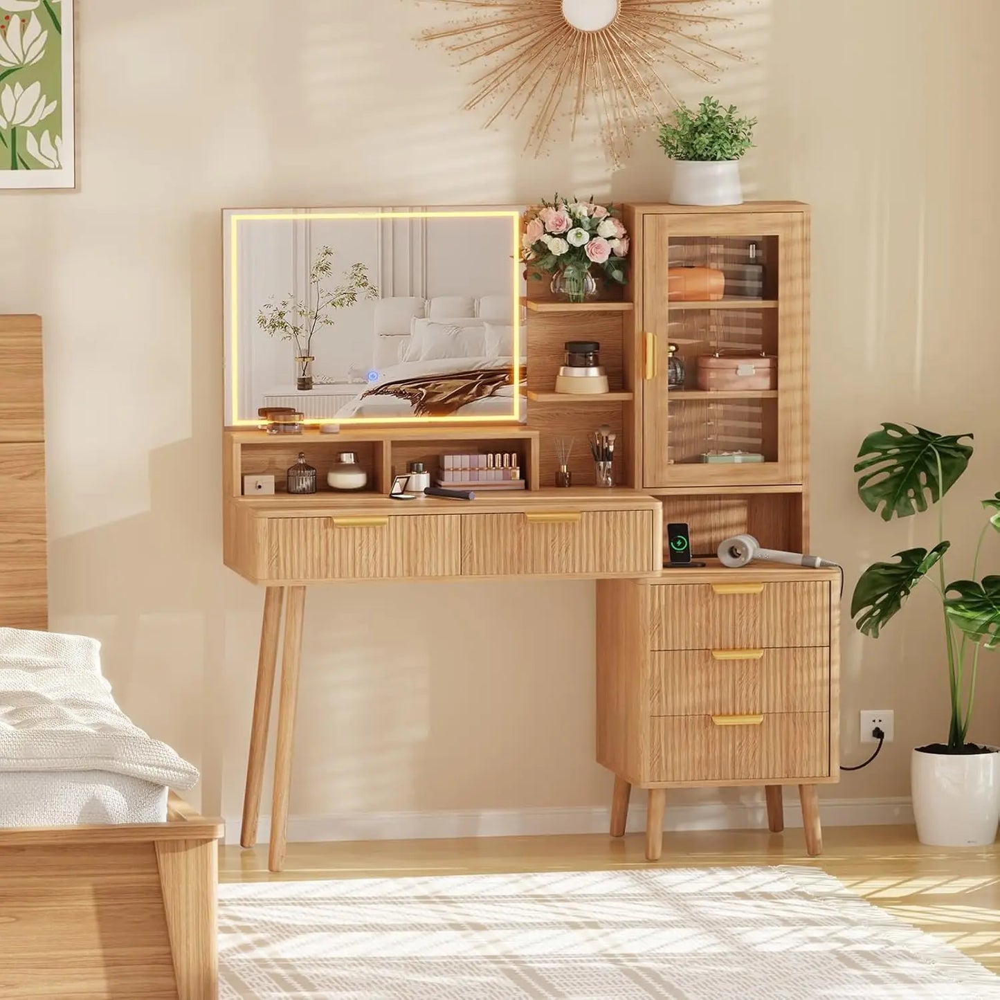 TWISTER.CK Makeup Vanity Desk With HD Lighted Mirror And Power Outlet