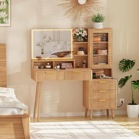 TWISTER.CK Makeup Vanity Desk With HD Lighted Mirror And Power Outlet