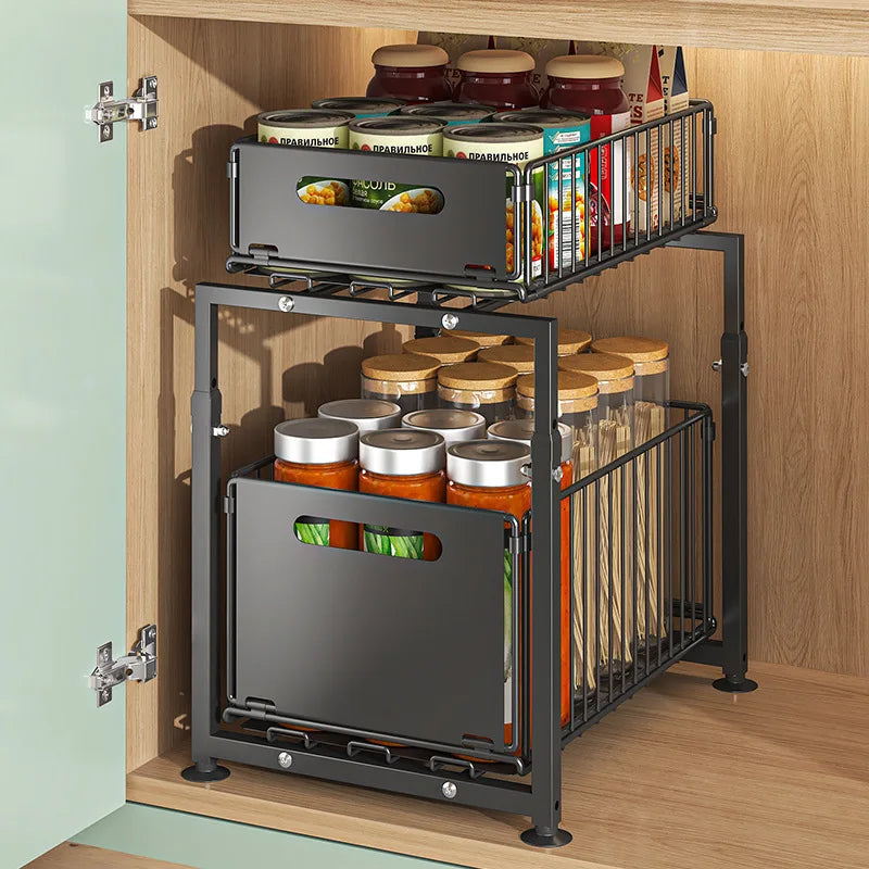AEHOME Two Tier Slide Out Cabinet Organizer Under Sink