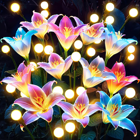 KPSTEK Solar Lilies Firefly Lights 2 Pack Outdoor Garden Decor