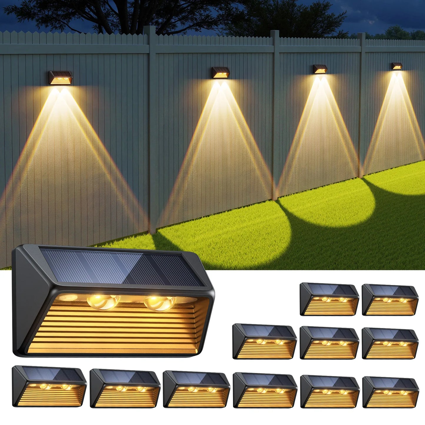 KPSTEK Solar Fence Lights And Step Lights LED Warm Cool White For Walls