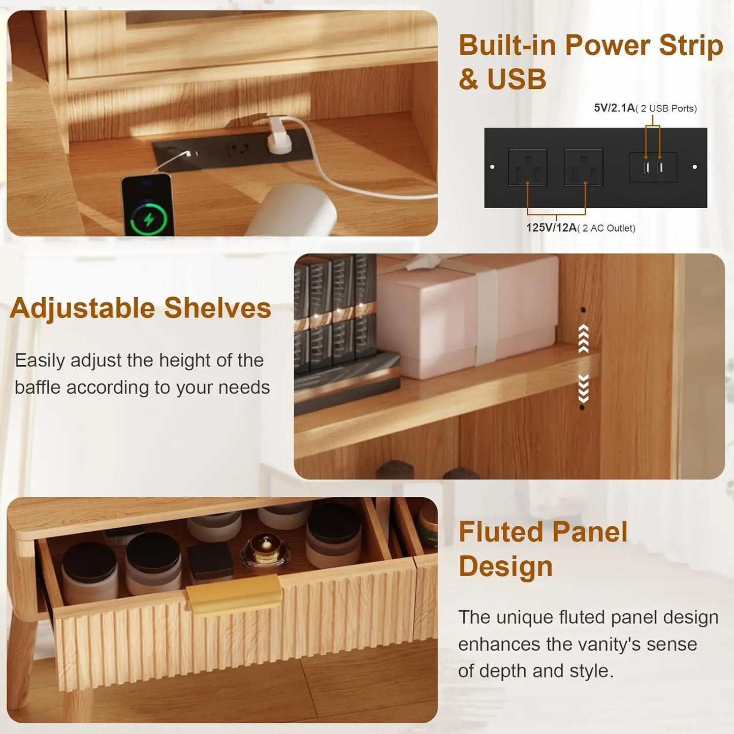 TWISTER.CK Makeup Vanity Desk With HD Lighted Mirror And Power Outlet