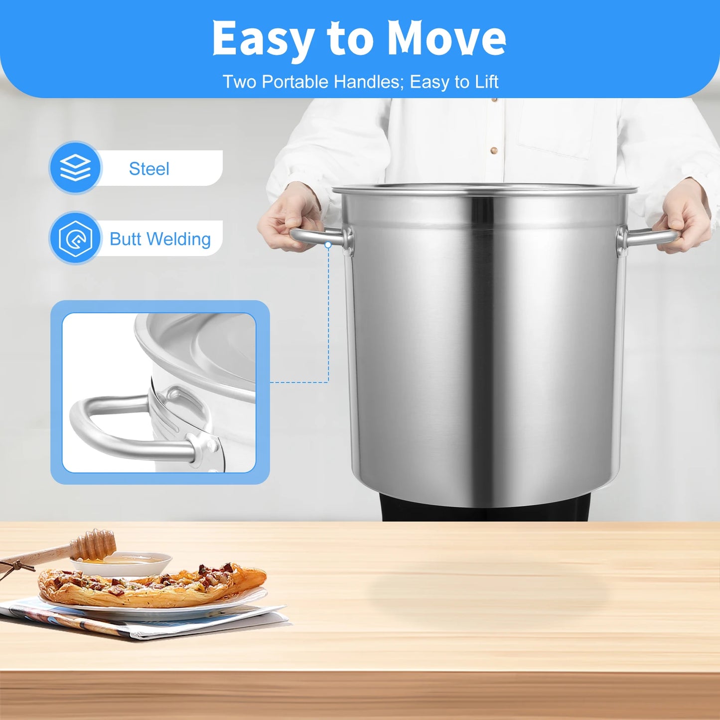 Stainless Steel Stock Pot With Lid For Commercial Kitchen