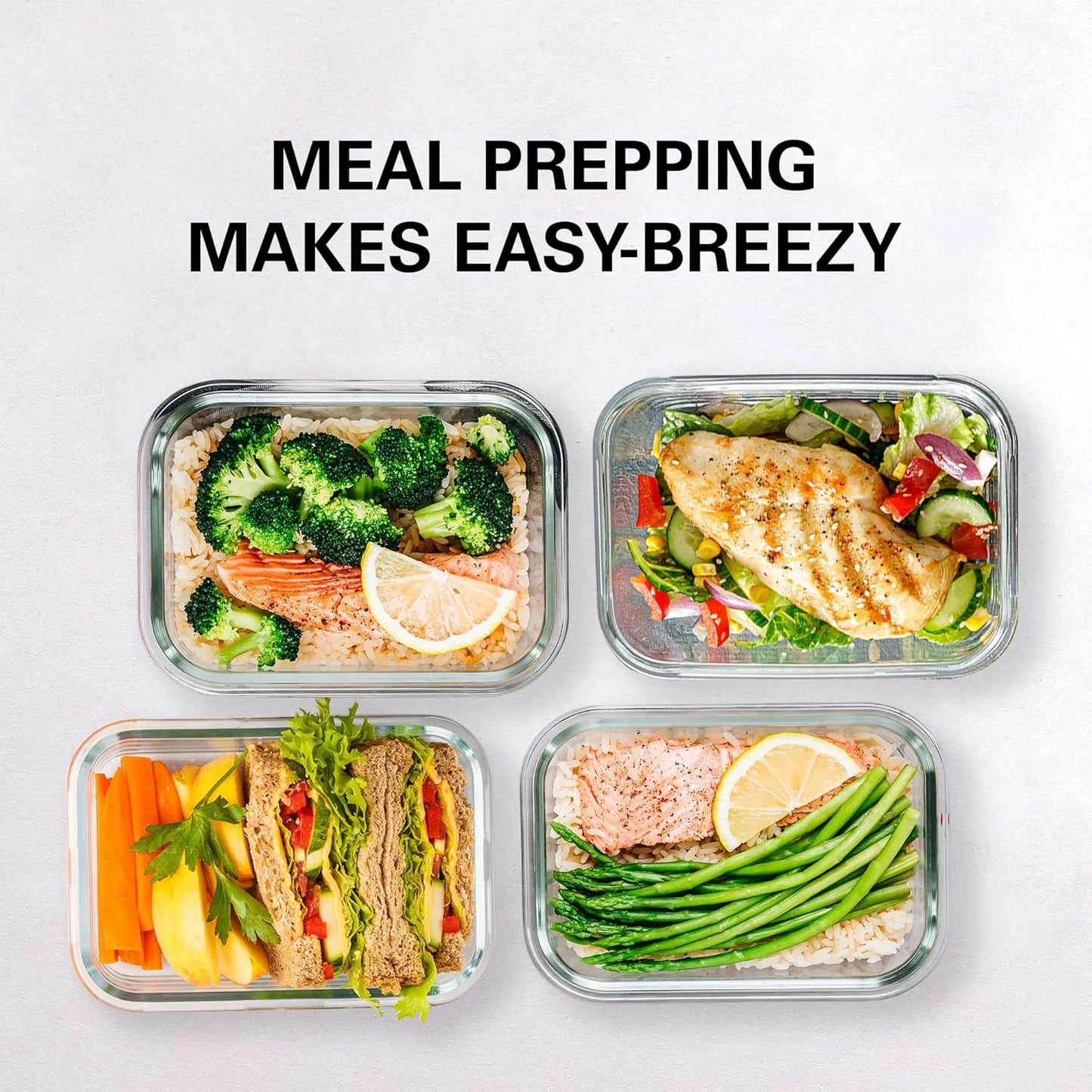 Eight Pack Airtight Borosilicate Glass Food Storage Containers