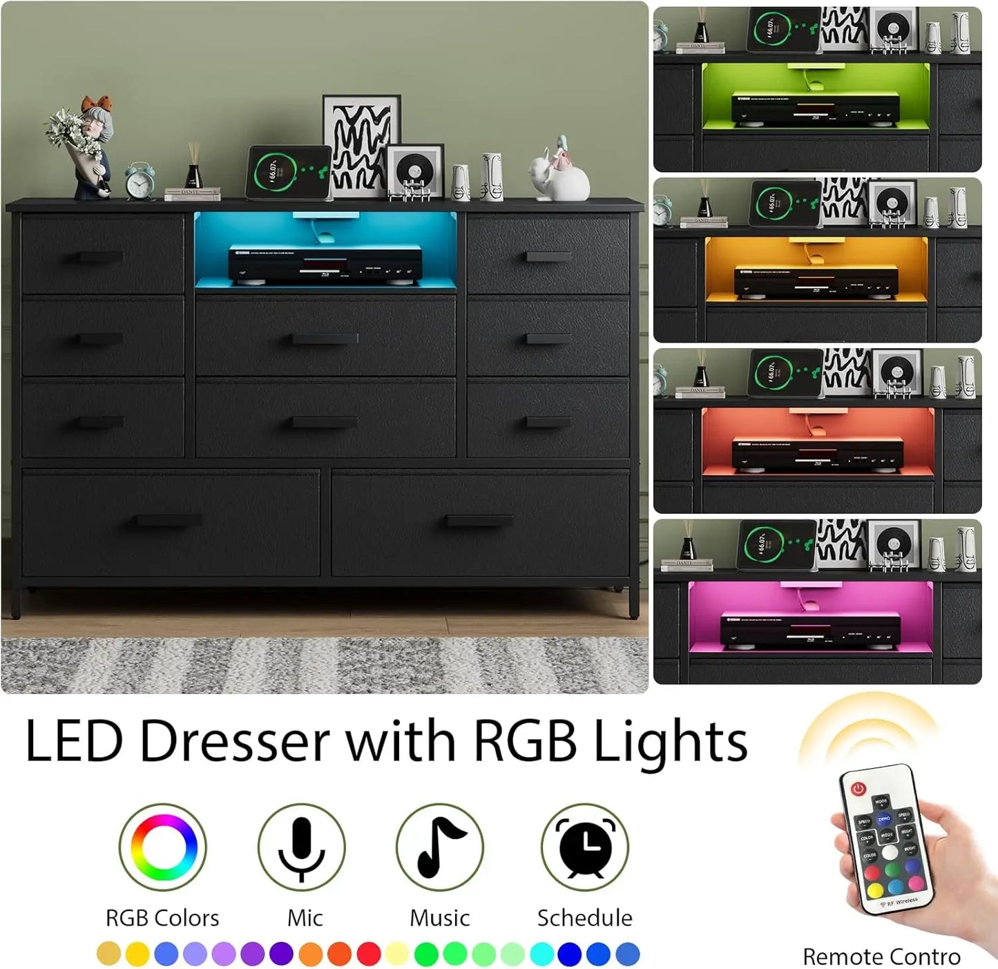 Dresser With Built In Charging Station TV Stand LED Light