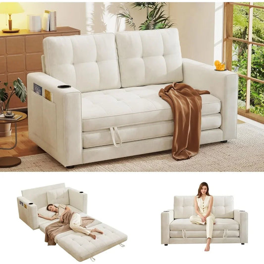 Convertible Sofa Bed With Cup Holder Fold Out Couch