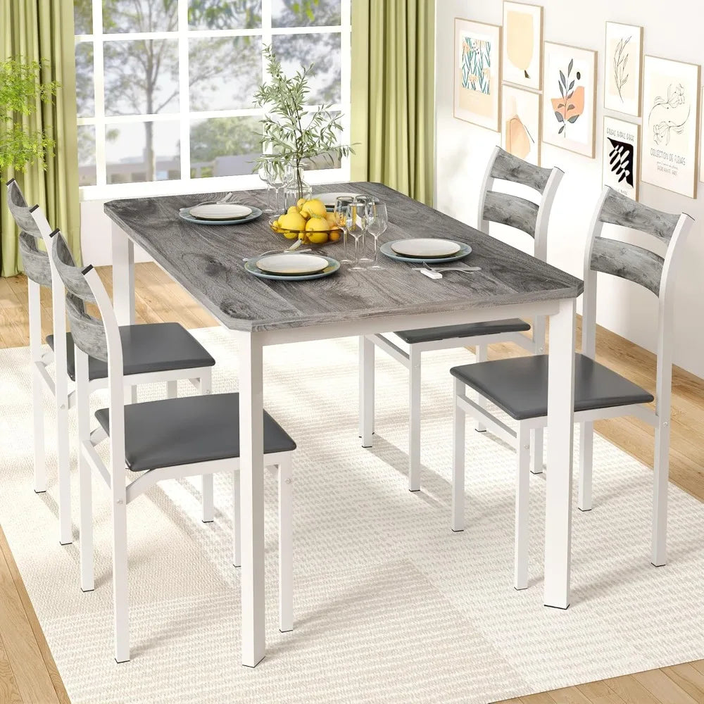 MKDK Dining Table Set Modern Farmhouse With Upholstered PU Chairs