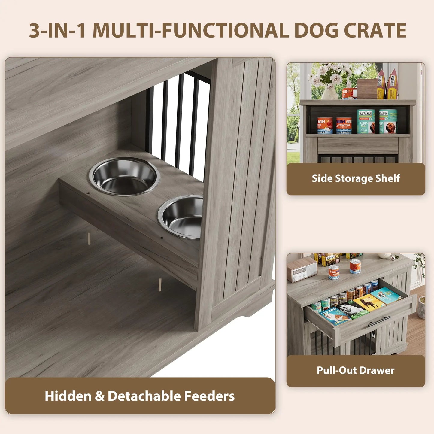 HiMISS Furniture Style Wooden Dog Crate With Drawer Storage