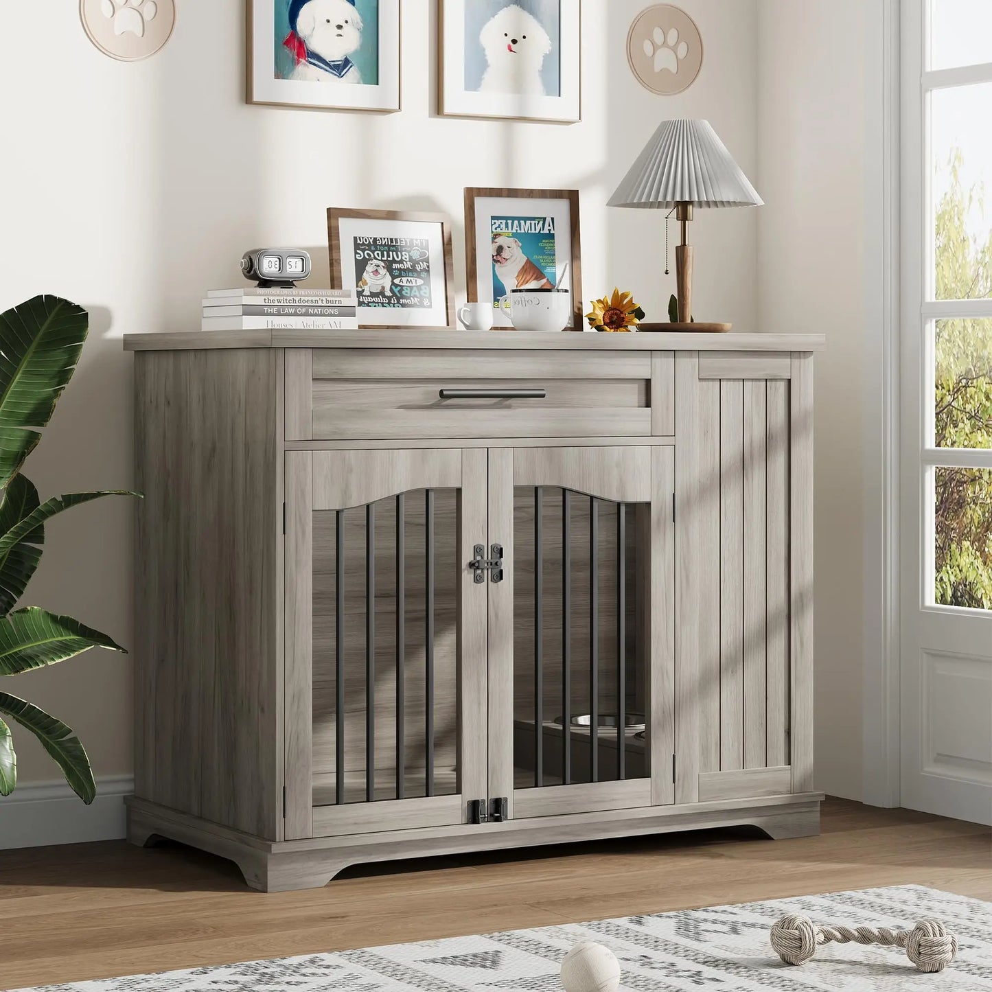 HiMISS Furniture Style Wooden Dog Crate With Drawer Storage