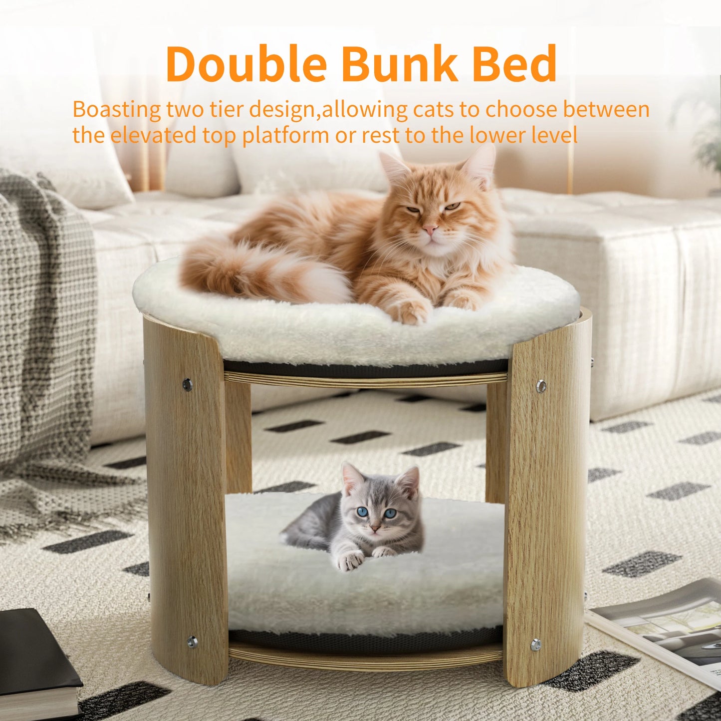 BINGOPAWCN Elevated Cat Tree Bed For Indoor Cats Two Tier