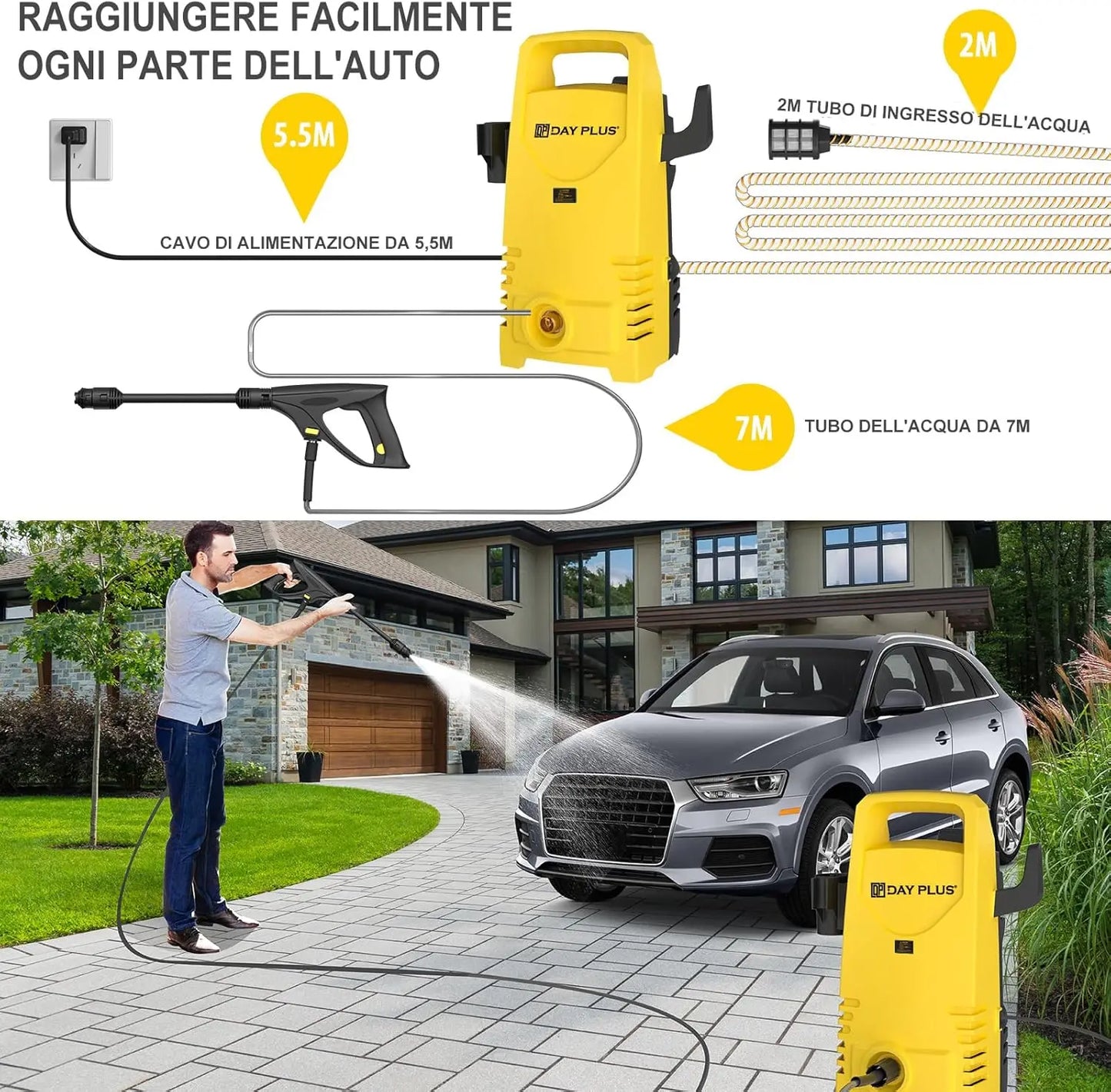 DayPlus Electric Pressure Washer 1600W 120Bar For Terraces