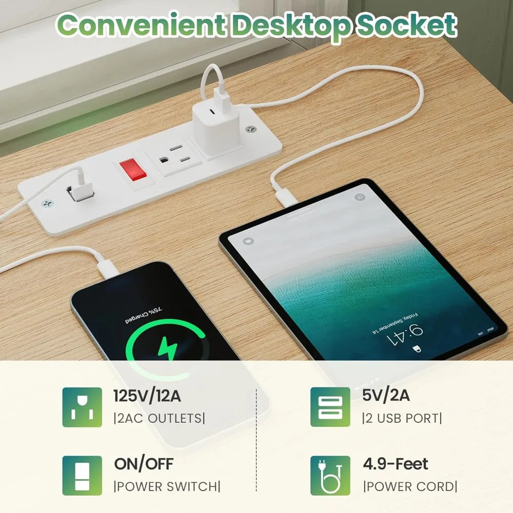 CHENGWEI Fluted Nightstand With Charging Station And Two Drawers