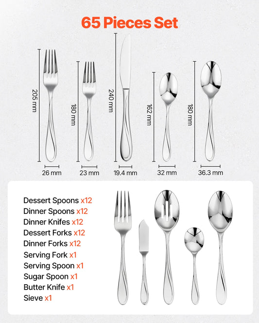 VEVOR Stainless Steel Flatware Set Utensils Mirror Finish