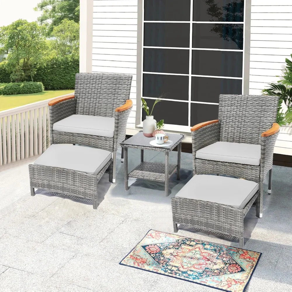 5 PCS Outdoor Patio Furniture Set with Table&Ottoman Outdoor Furniture Patio Set Bistro Wicker Patio Set