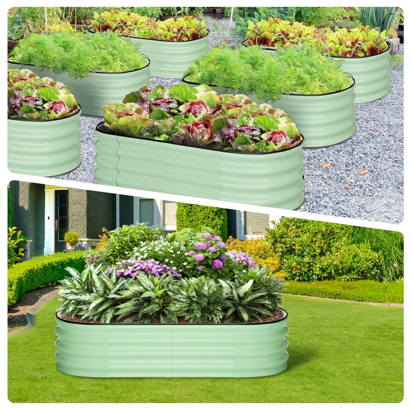 HiMISS Galvanized Steel Raised Garden Bed Two Pack Open Base