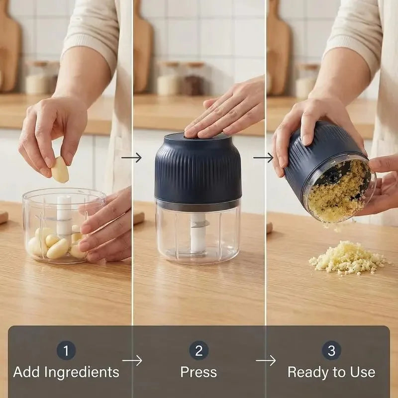 Cordless Electric Garlic Chopper With Four Sharp Blades 300ML Capacity