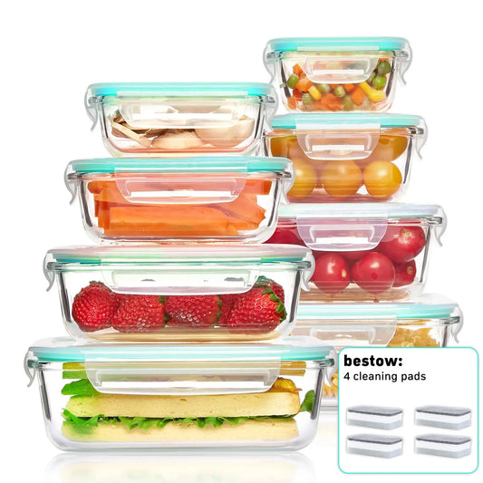 Eight Pack Airtight Borosilicate Glass Food Storage Containers