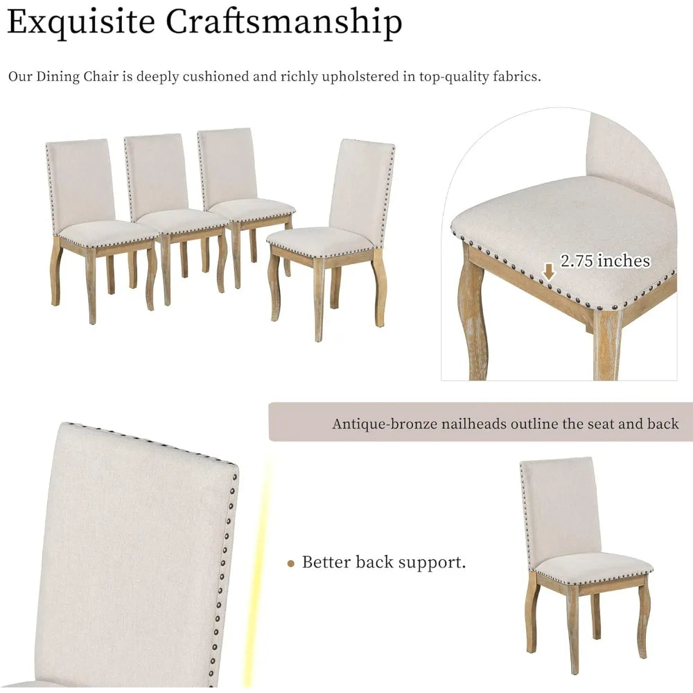 MKDK PremiumElegance Farmhouse Extendable Round Dining Table With Upholstered Chairs