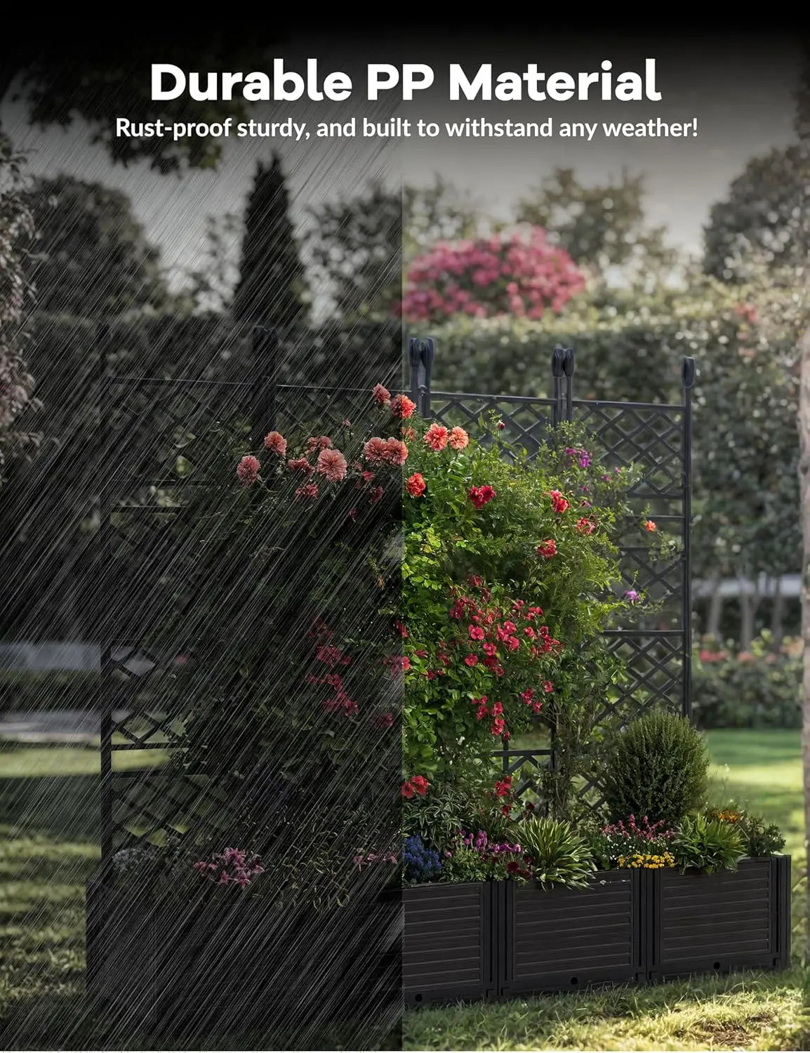 Twister.CK Plastic Planter Box With Trellis Rack For Raised Gardens