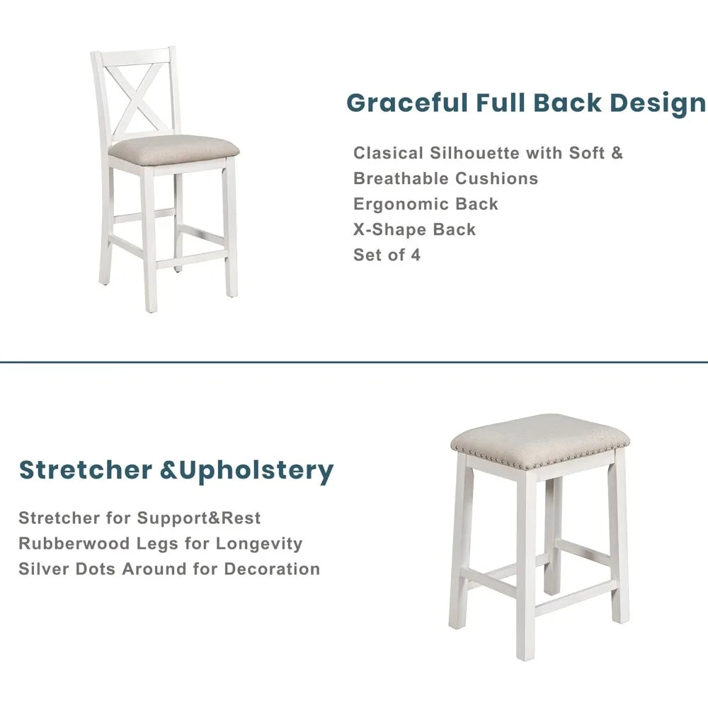 MKDK Farmhouse Counter Height Dining Set With Storage Shelves