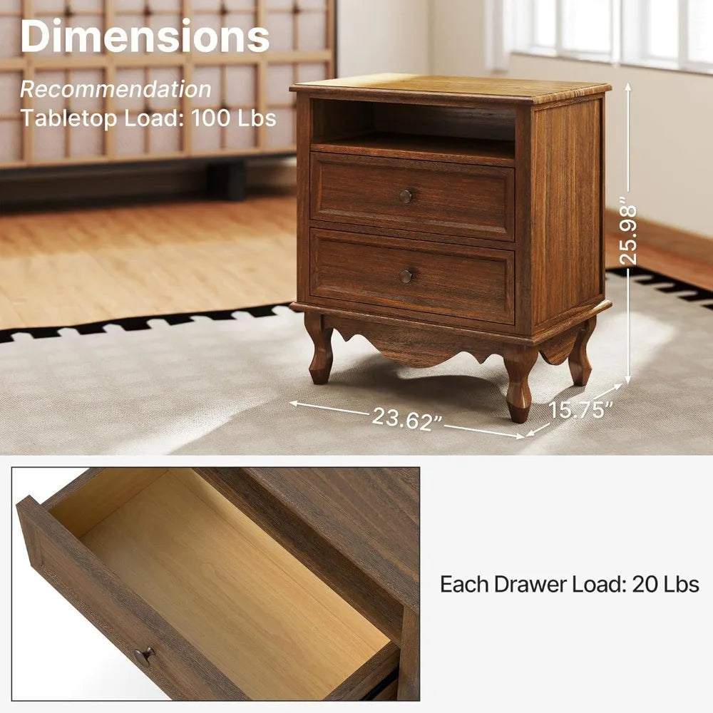 XIAOLANG Solid Wood Nightstands Set of 2 Storage Drawers
