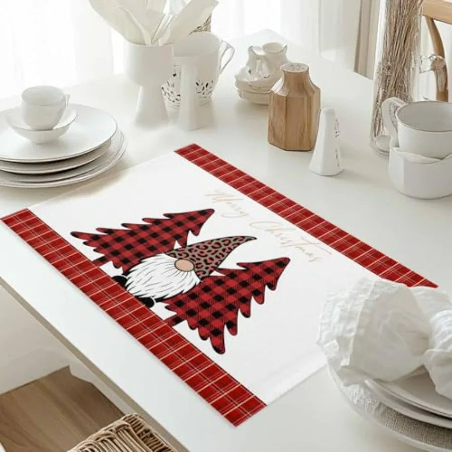 Winter Christmas Tree Gnome Placemats Set Of Four Washable