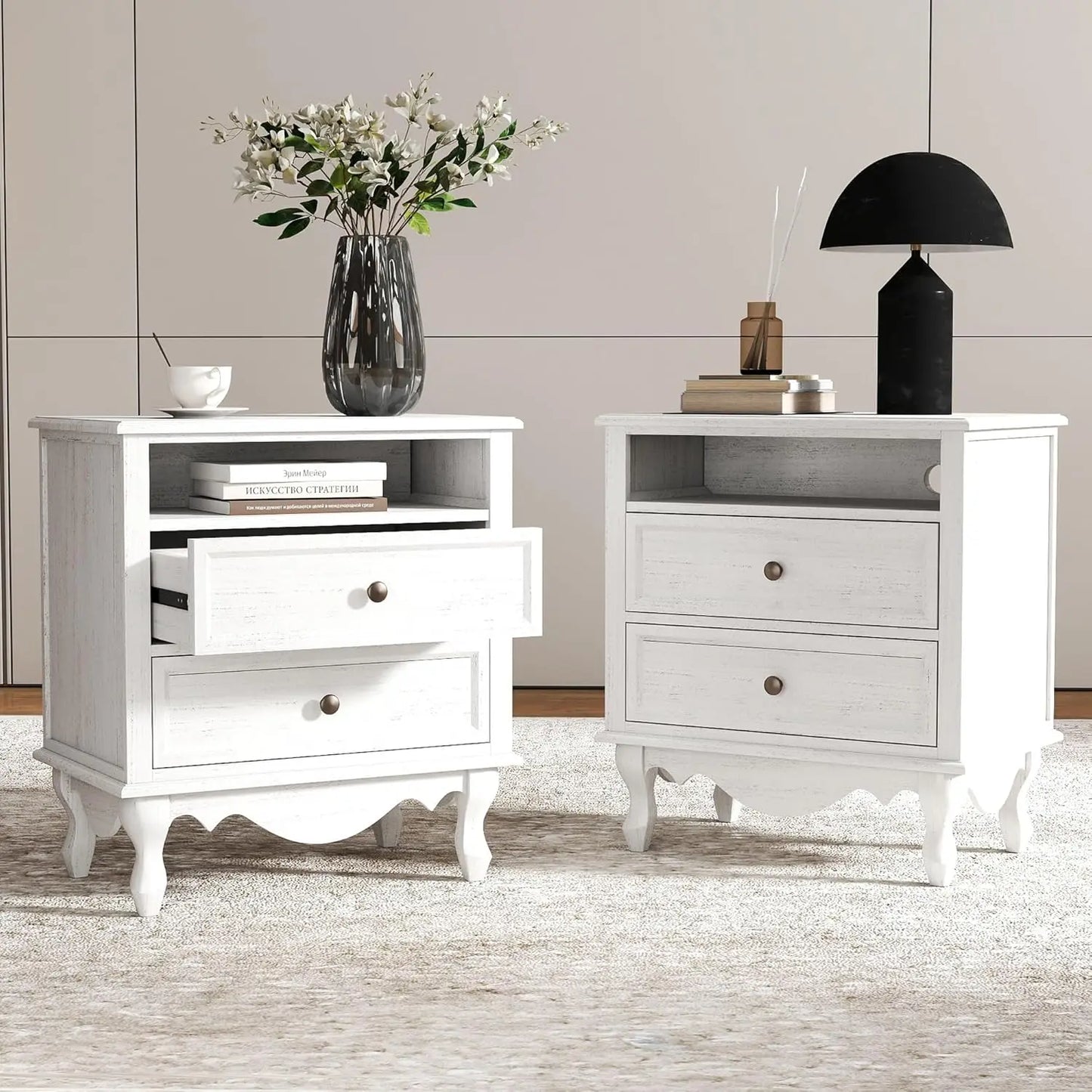 XIAOLANG Solid Wood Nightstands Set of 2 Storage Drawers