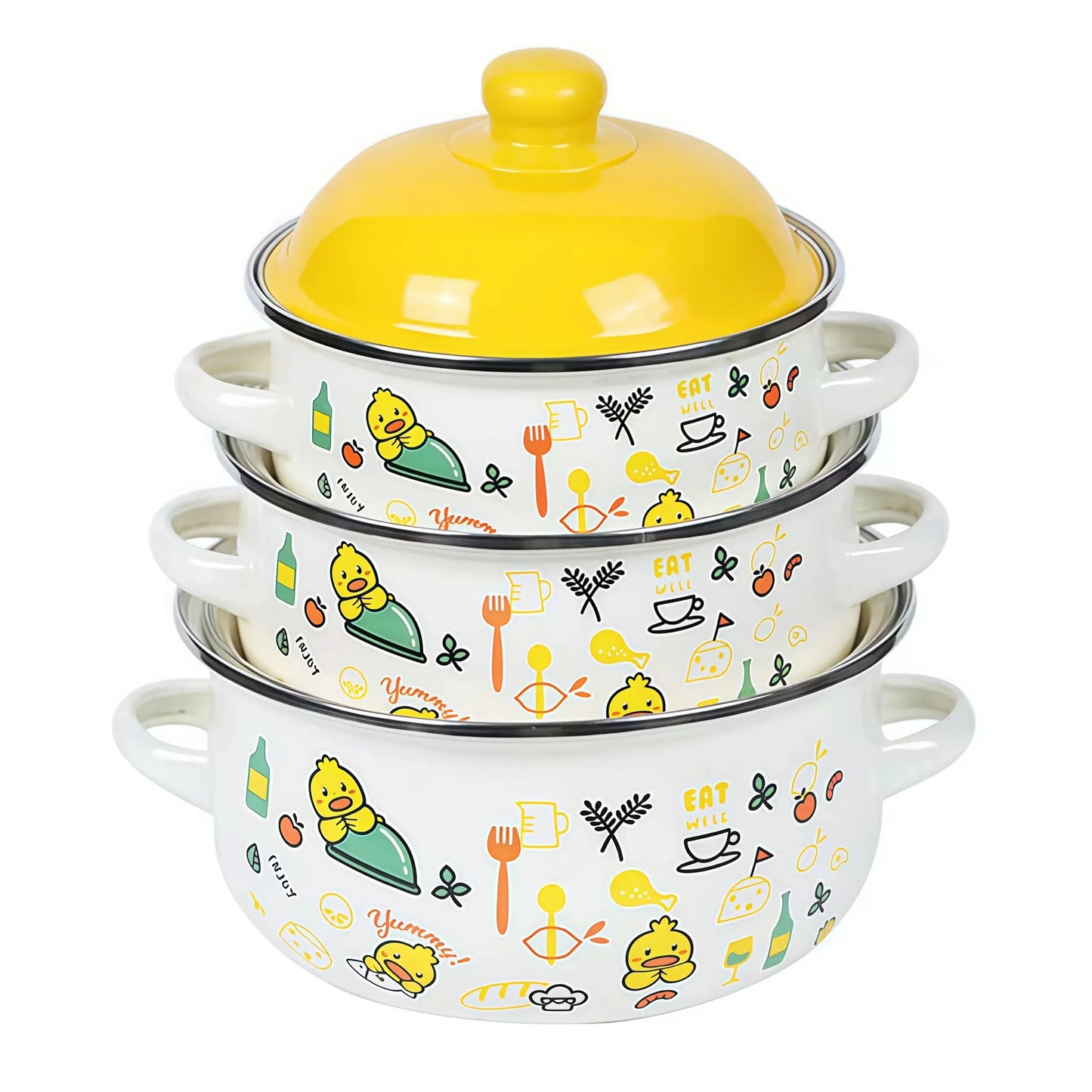 Vintage Enamel Stock Pot Set With Lids For Induction And Gas Stove
